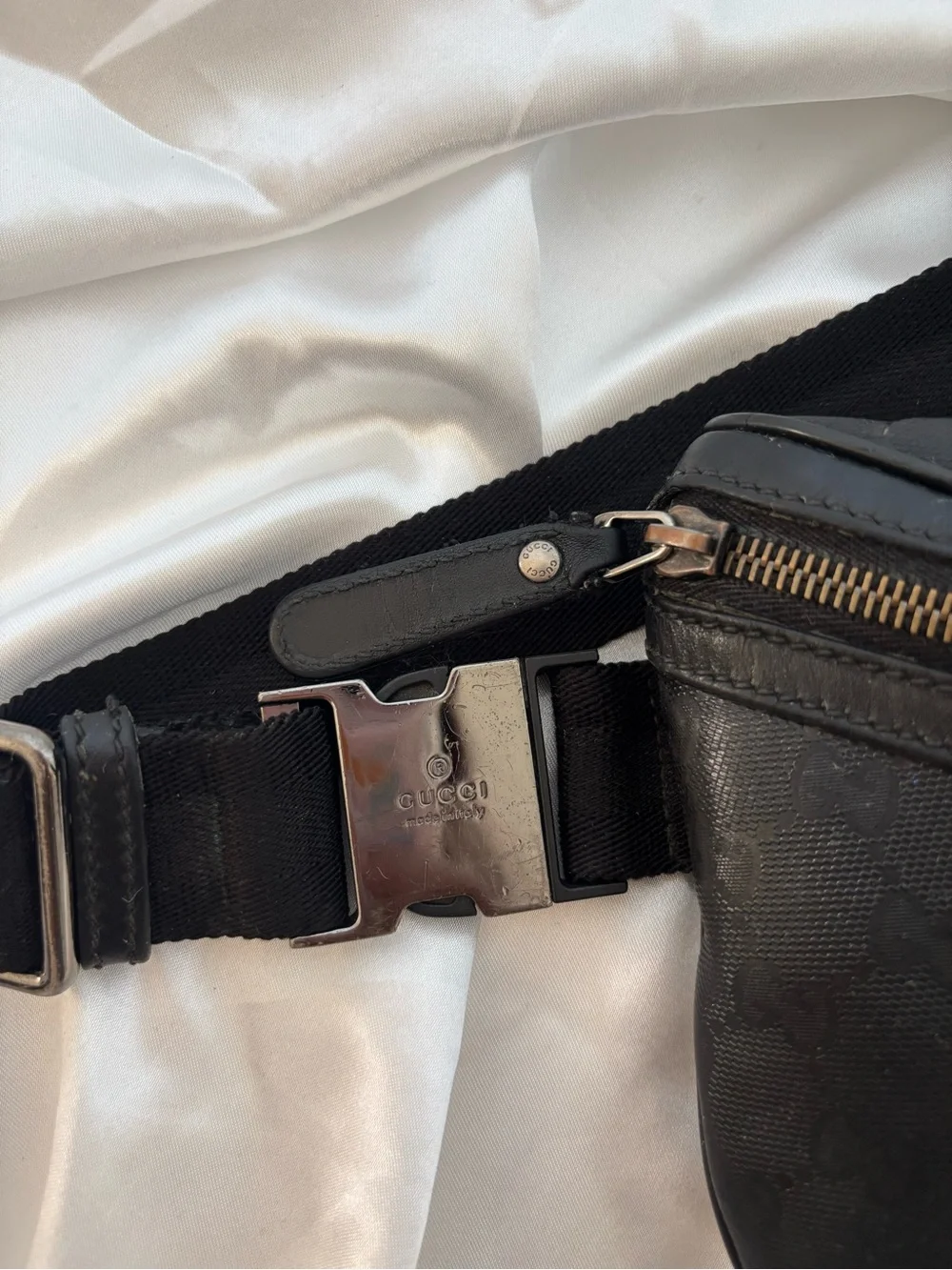 Gucci Black Leather Belt Bag with Silver Buckle